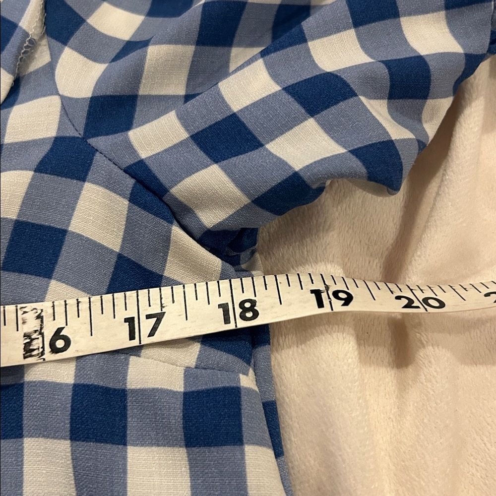 Topshop Blue Checkered Ruffle Blouse size 4 - Picture 6 of 7